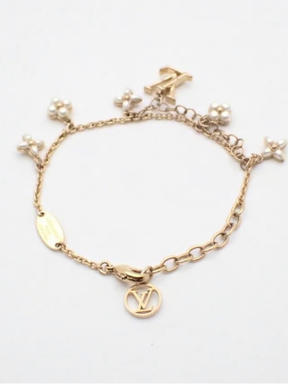 Authentic Louis Vuitton LV Gold and Pearl Flower Charm Bracelet - Picture 2 of 4